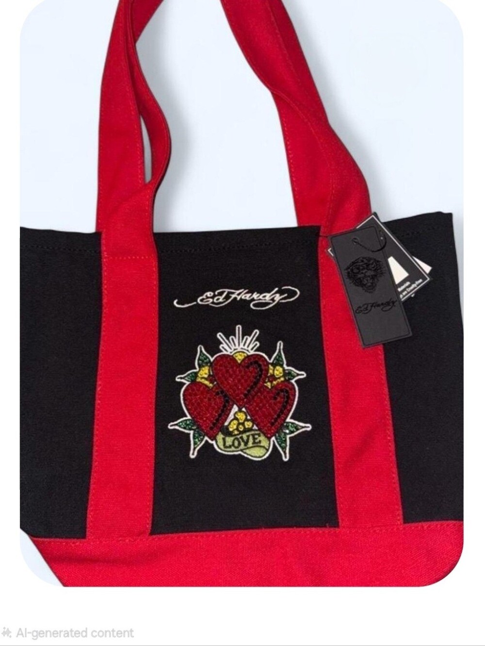Ed Hardy Tote ~ Sparkly Red Hearts